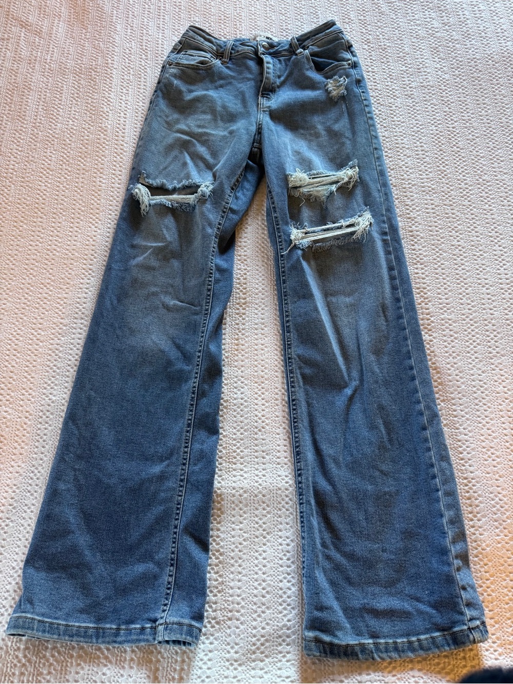 Fashion Nova Distressed Blue Flare Jeans size 5